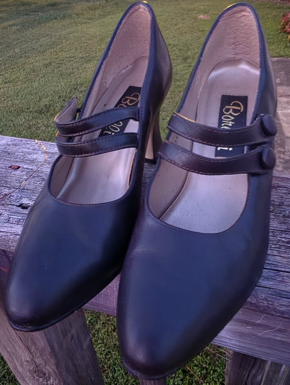 #Vintage #90s #Borelli Black #Leather Double Strap #MaryJane Heels